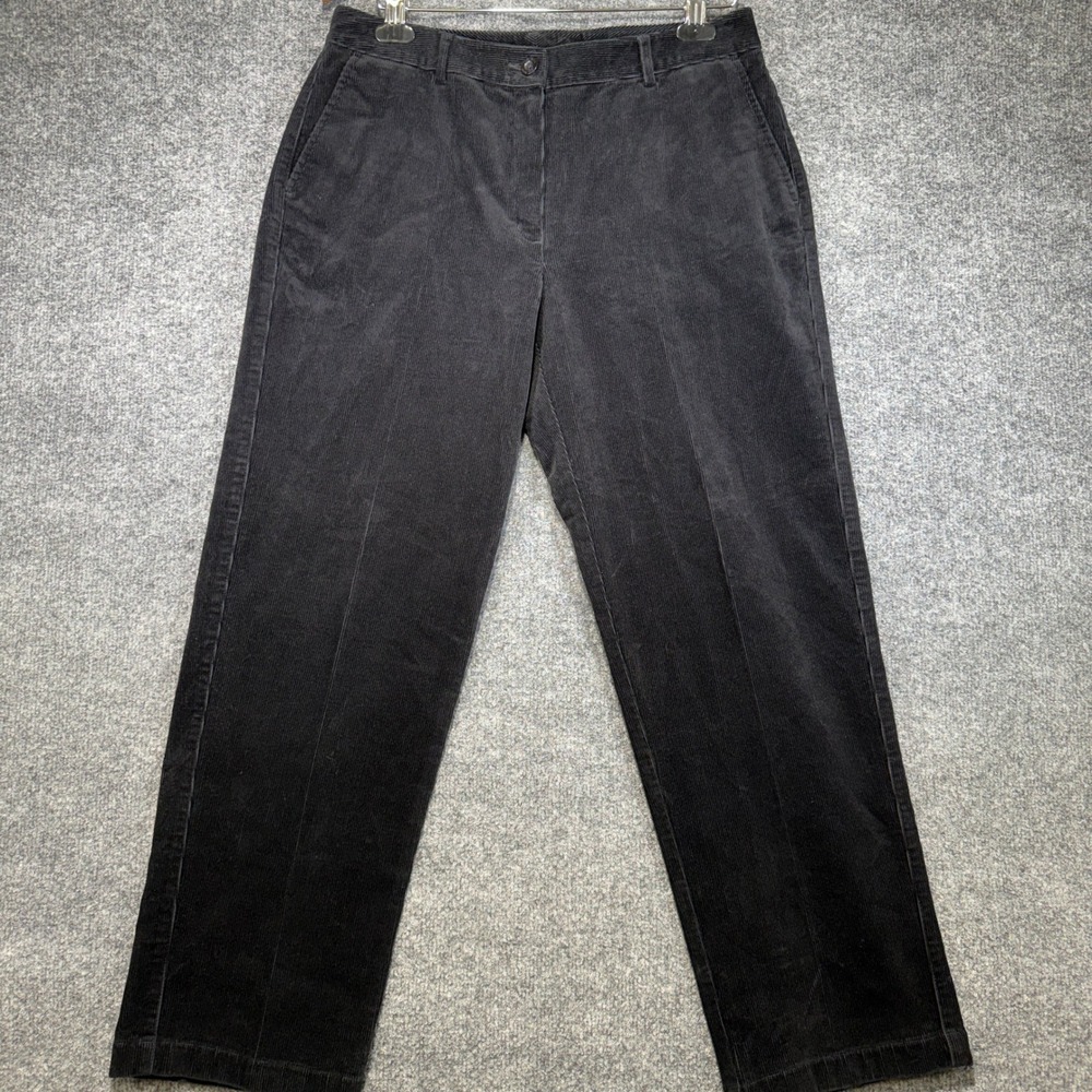 L.L.Bean Favorite Fit Corduroy Pants Women 10 (32x30) Black Straight Leg Stretch